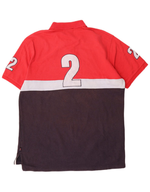 Polo grafica da uomo Hackett grande in cotone color block rosso