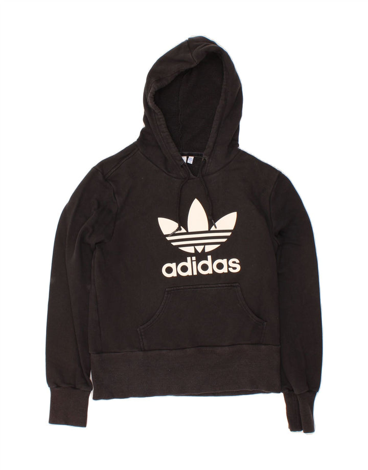 ADIDAS Womens Graphic Hoodie Jumper EU 40 Medium Black Cotton Vintage Adidas and Second-Hand Adidas from Messina Hembry 