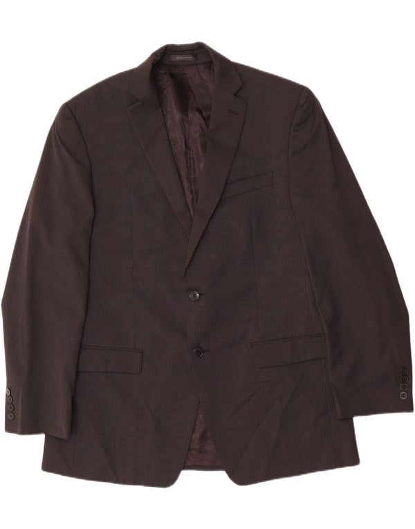 CALVIN KLEIN Giacca blazer da uomo a 2 bottoni UK 42 XL Lana gessata nera