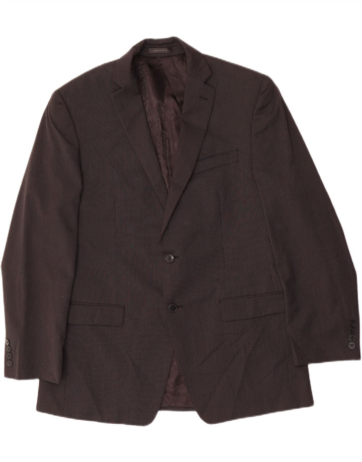 CALVIN KLEIN Giacca blazer da uomo a 2 bottoni UK 42 XL Lana gessata nera