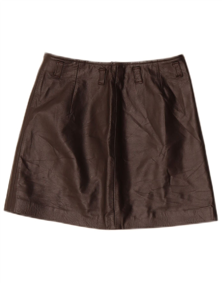 Mini gonna in pelle vintage da donna IT 40 piccola W26 in pelle marrone