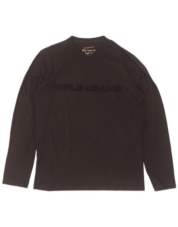 Rifle - Top grafico da uomo con vestibilità regolare, manica lunga, XL, cotone nero