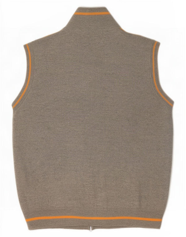 Maglione cardigan senza maniche vintage da uomo grande grigio a rombi/diamante
