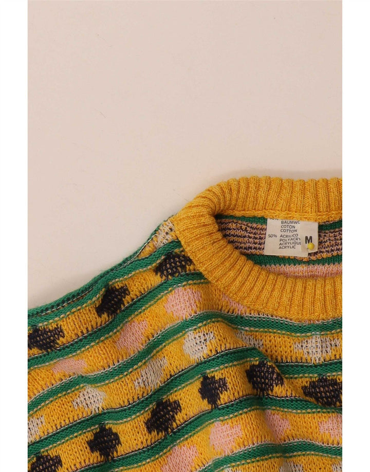 Maglione girocollo da uomo vintage in cotone geometrico giallo medio