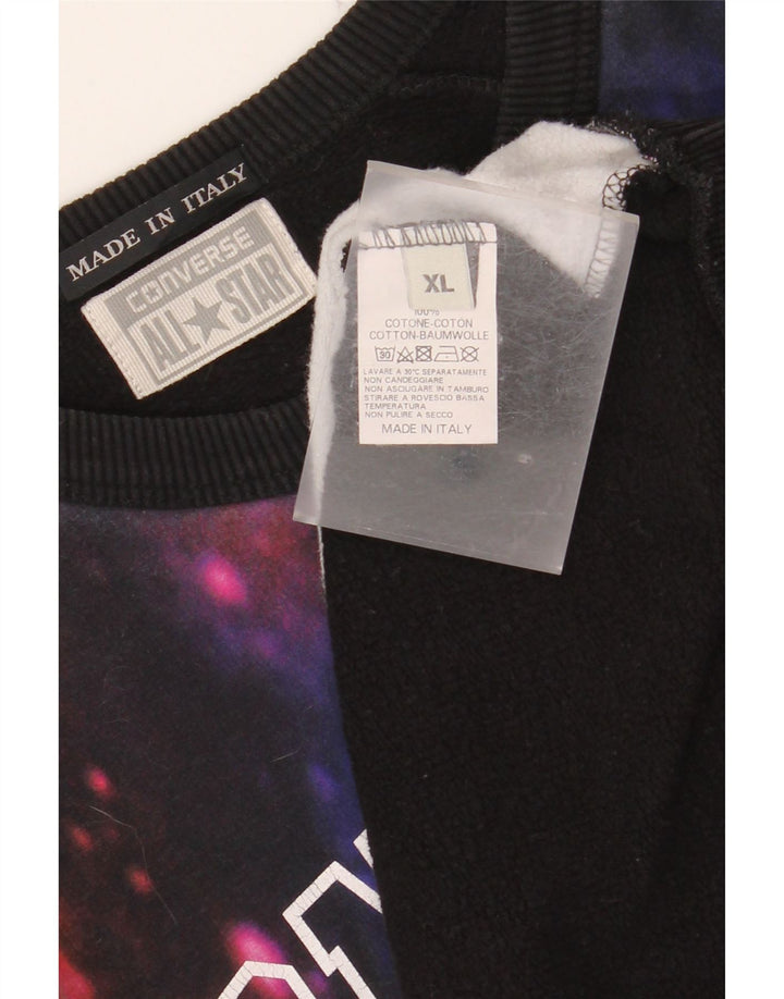 CONVERSE Felpa grafica da uomo Maglione XL Nero Tie Dye Cotton