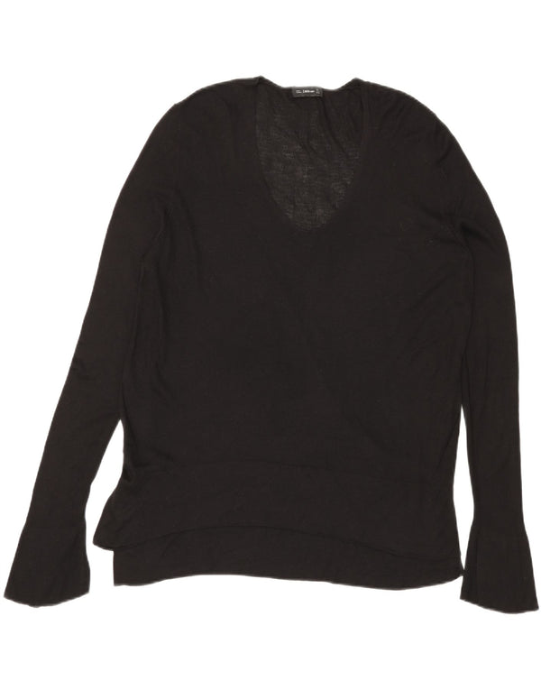 Zara Womens Top Long Sleeve UK 16 Large Black Viscose