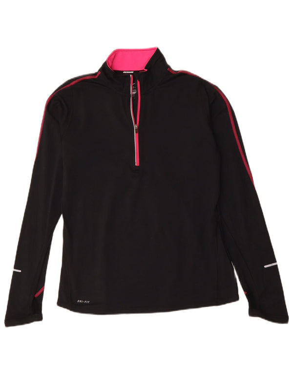 NIKE Top da tuta pullover con zip e collo Dri Fit da donna UK 12 medio nero
