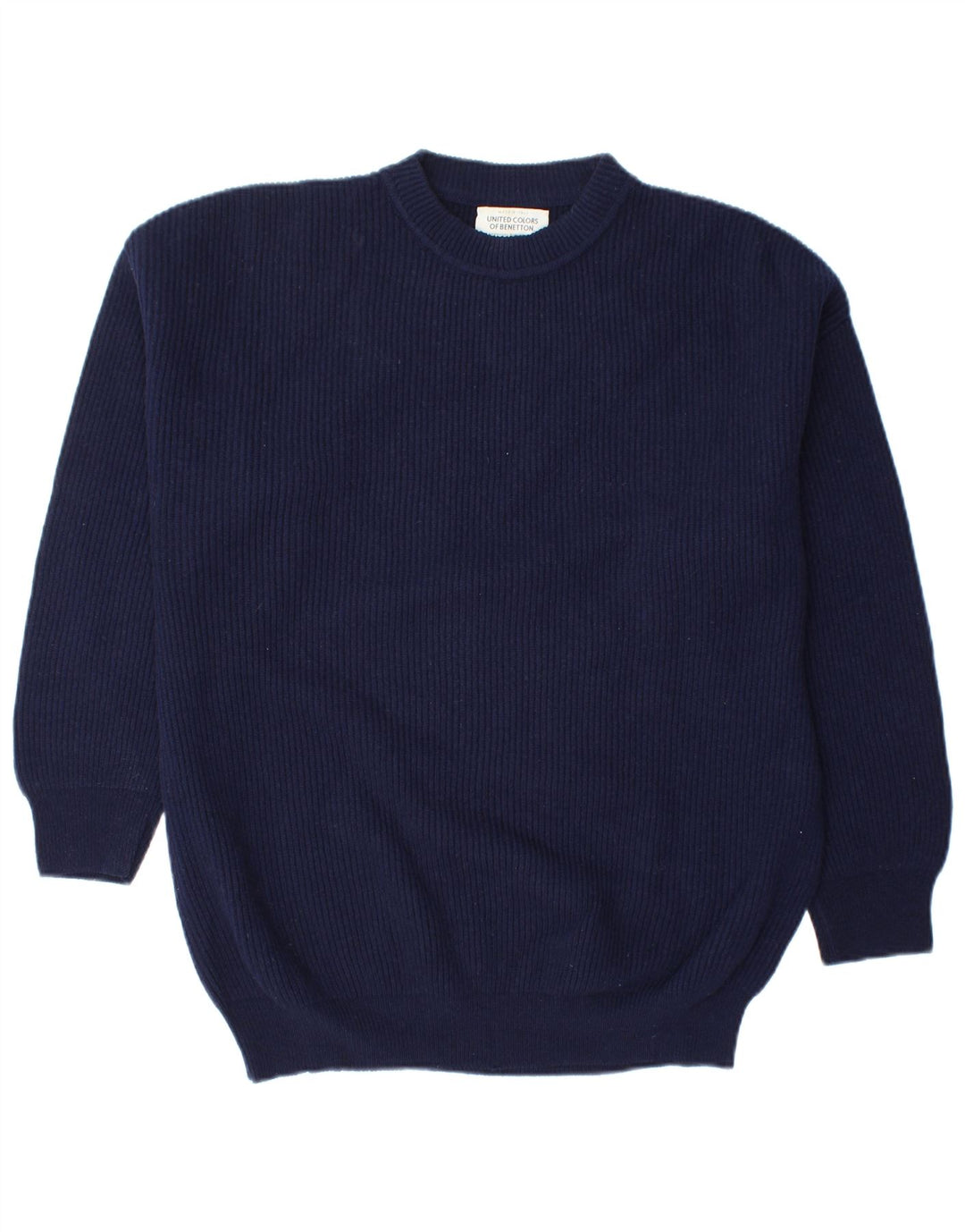 BENETTON Maglione da uomo girocollo maglione medio blu navy in lana vergine