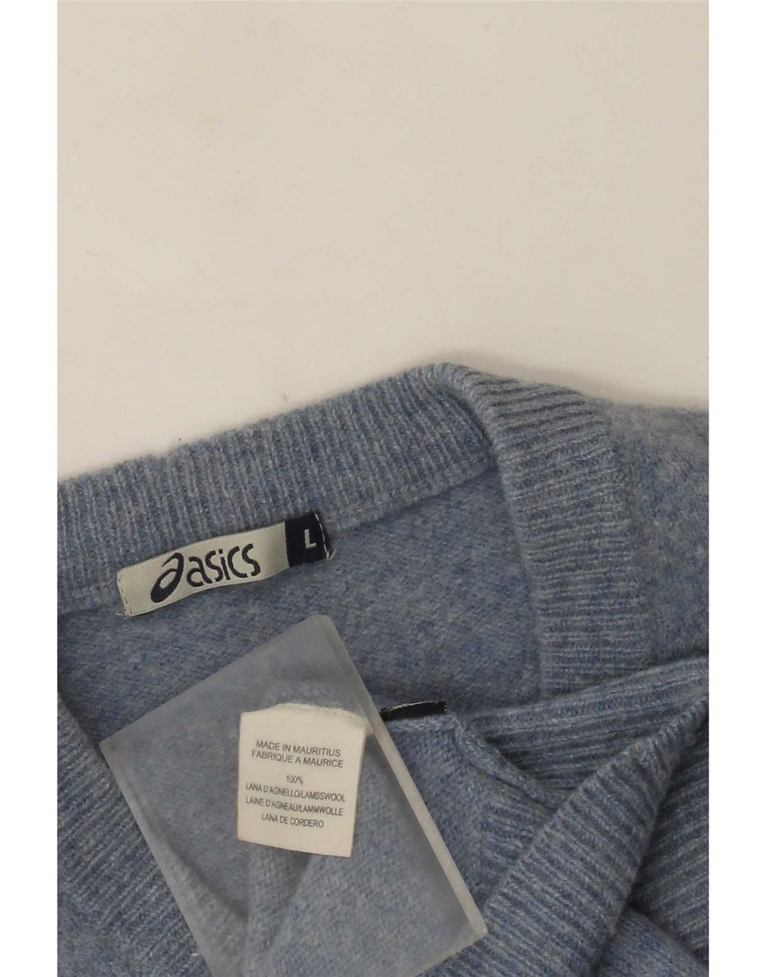 Asics Maglione da uomo con scollo a V, maglione grande, in lana d'agnello blu