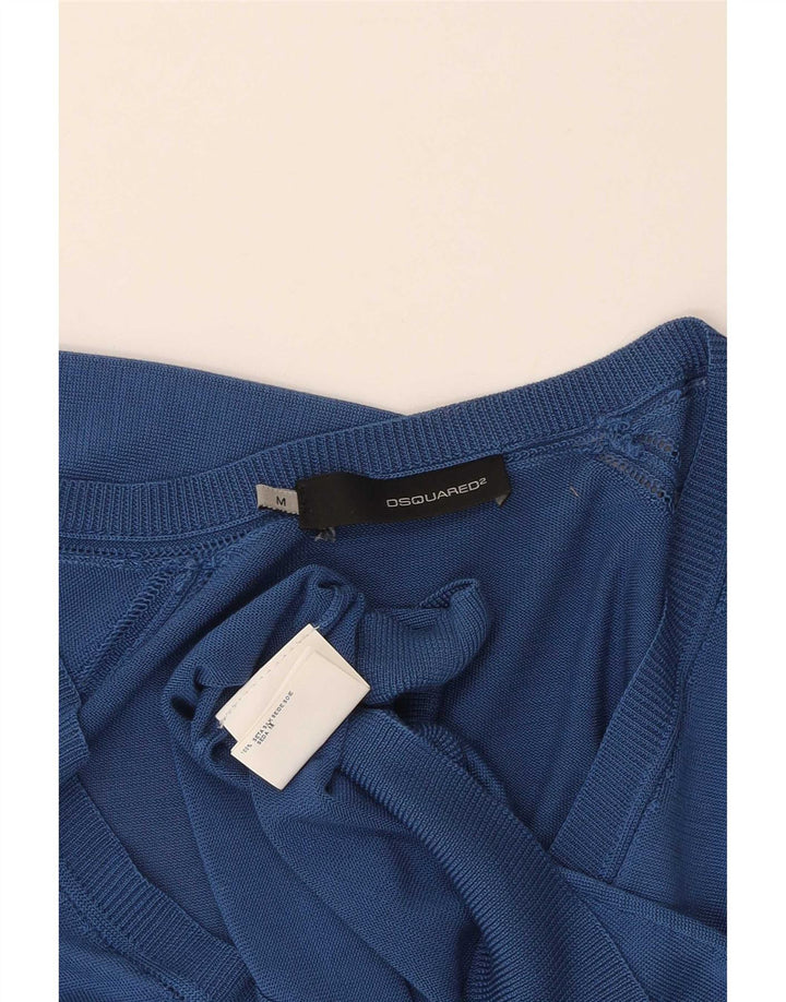Maglione maglione con scollo a V da donna Dsquared2 UK 12 Seta blu medio