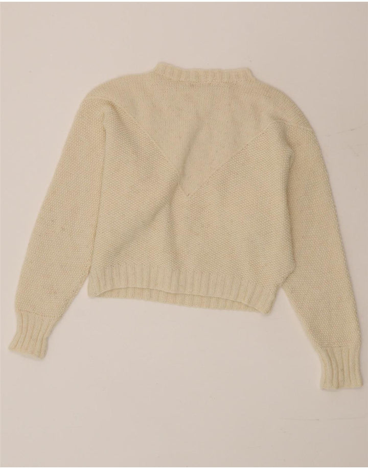 Maglione da donna vintage corto con collo dolcevita UK 10 piccolo bianco