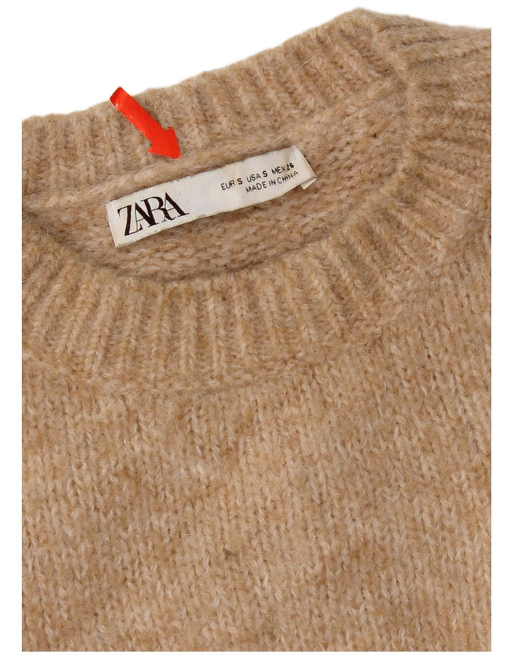 Maglione maglione girocollo oversize da donna Zara UK 10 piccolo poliestere beige