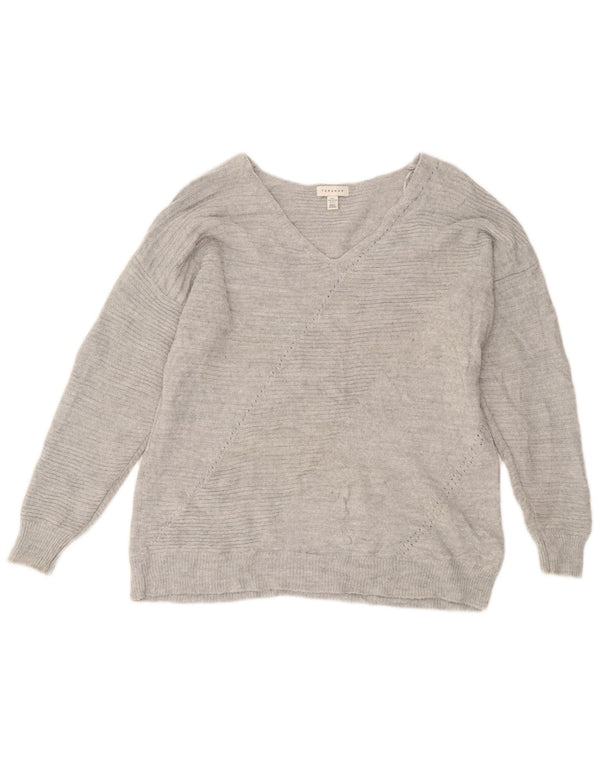 Topshop Maglione da donna oversize con scollo a V UK 10 Piccolo acrilico grigio