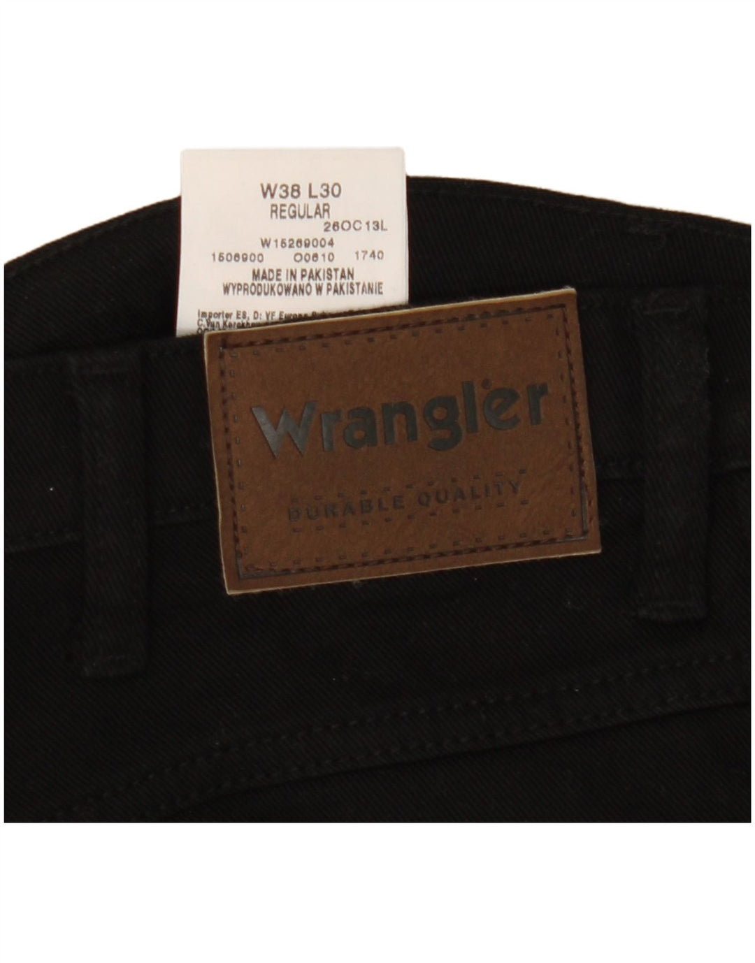 Jeans dritti regolari da uomo Wrangler W38 L30 cotone nero