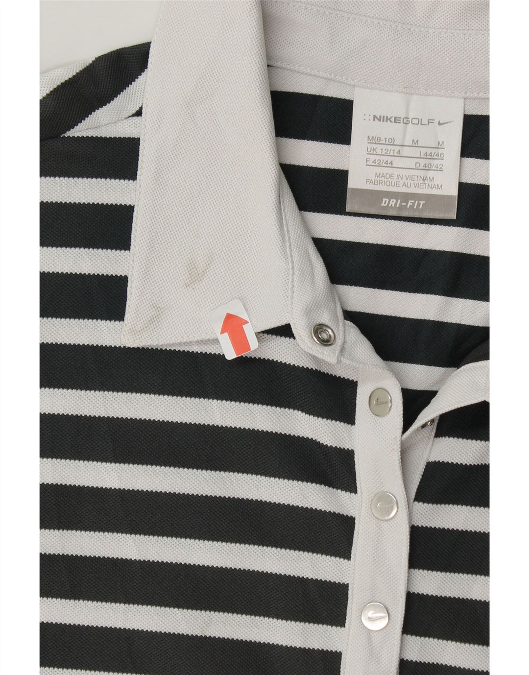NIKE Womens Dri Fit Polo Shirt UK 12/14 Medium Black Striped Polyester Vintage Nike and Second-Hand Nike from Messina Hembry 