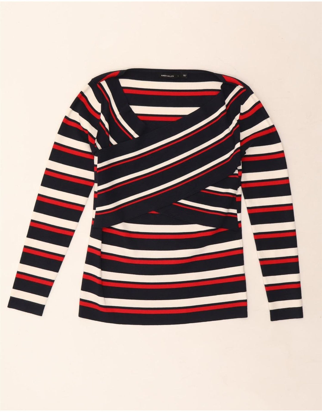 KAREN MILLEN Top da donna a maniche lunghe UK 14 Large a righe multicolori