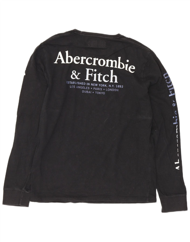 Top grafico da uomo Abercrombie & Fitch a maniche lunghe in cotone nero medio
