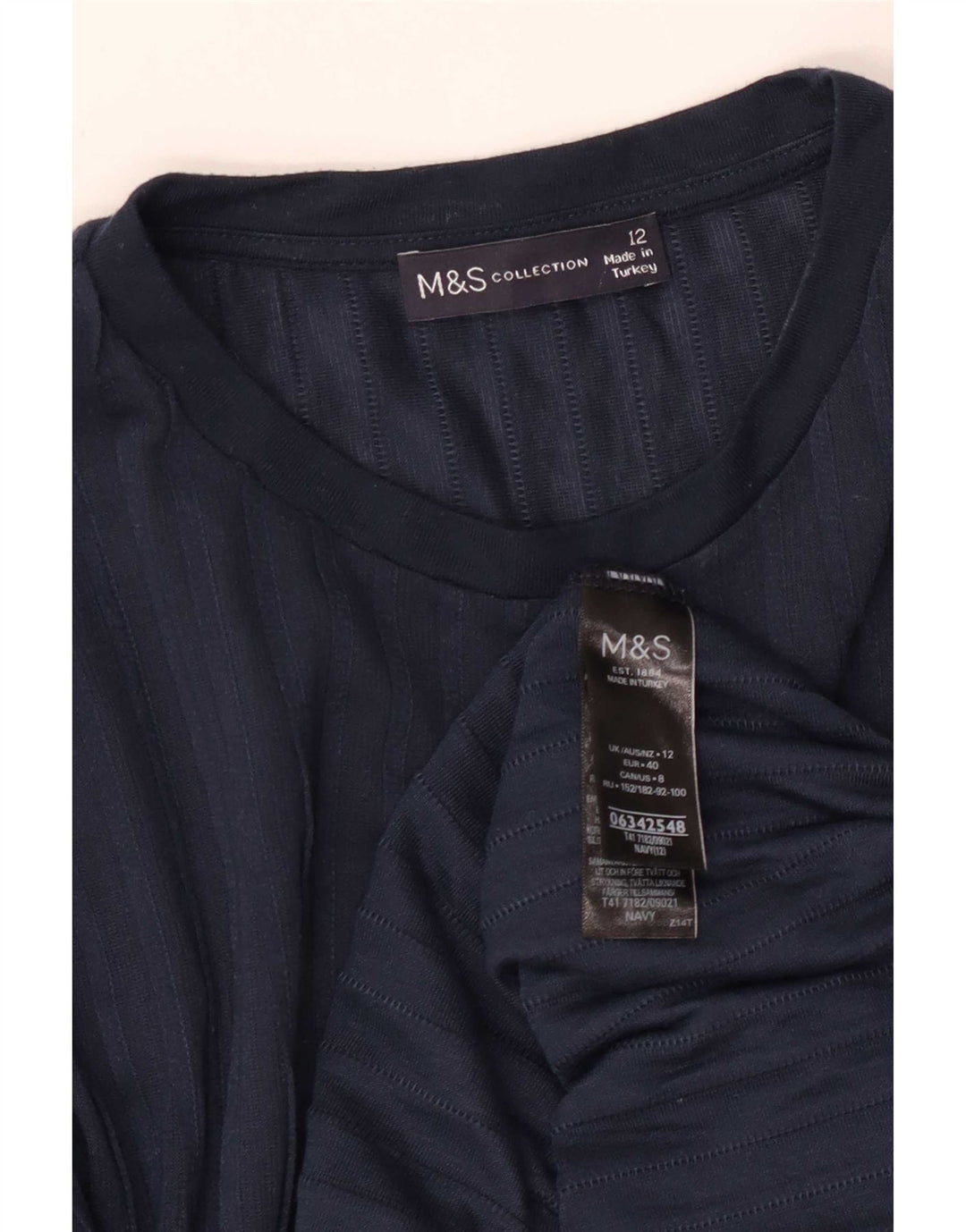 Marks & Spencer Top da donna a maniche lunghe UK 12 Medio Blu Navy Poliestere