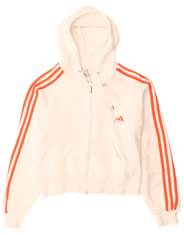 Maglione con cappuccio e zip corta Adidas da donna UK 10 piccolo cotone bianco