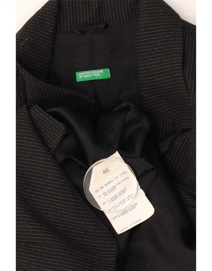 Giacca Blazer a 3 Bottoni da Donna Benetton IT 46 Gessato Grande Nero
