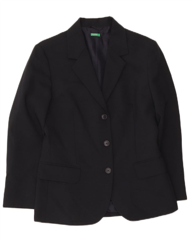 Giacca Blazer a 3 Bottoni da Donna Benetton IT 42 Medio Blu Navy Poliestere
