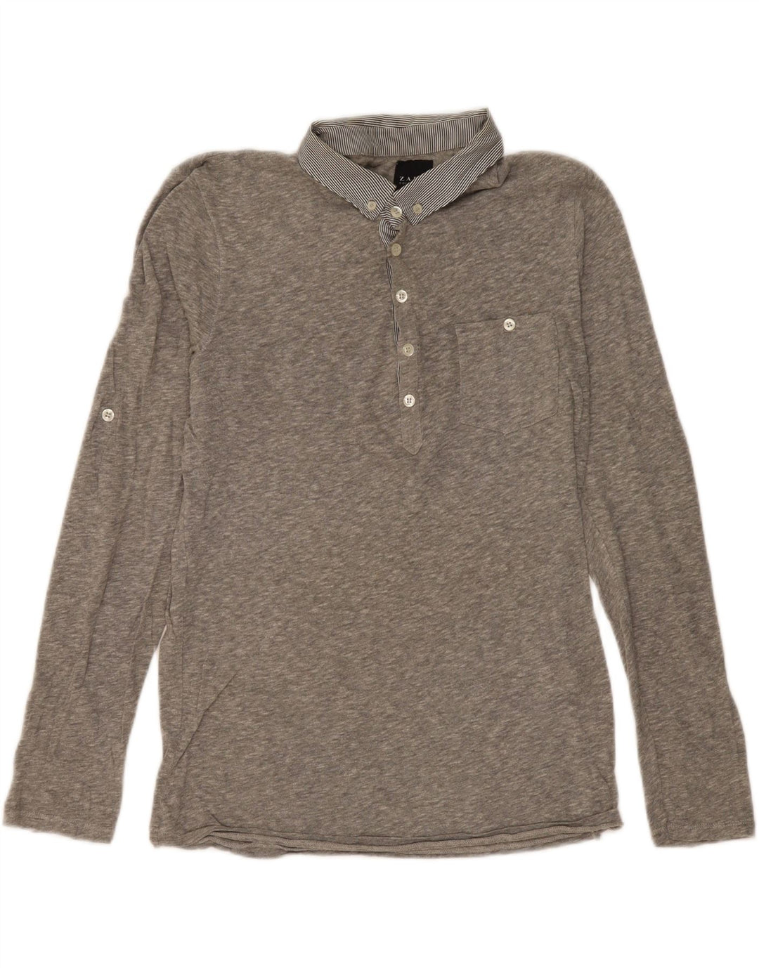 Polo Zara da uomo a maniche lunghe grigio medio screziato