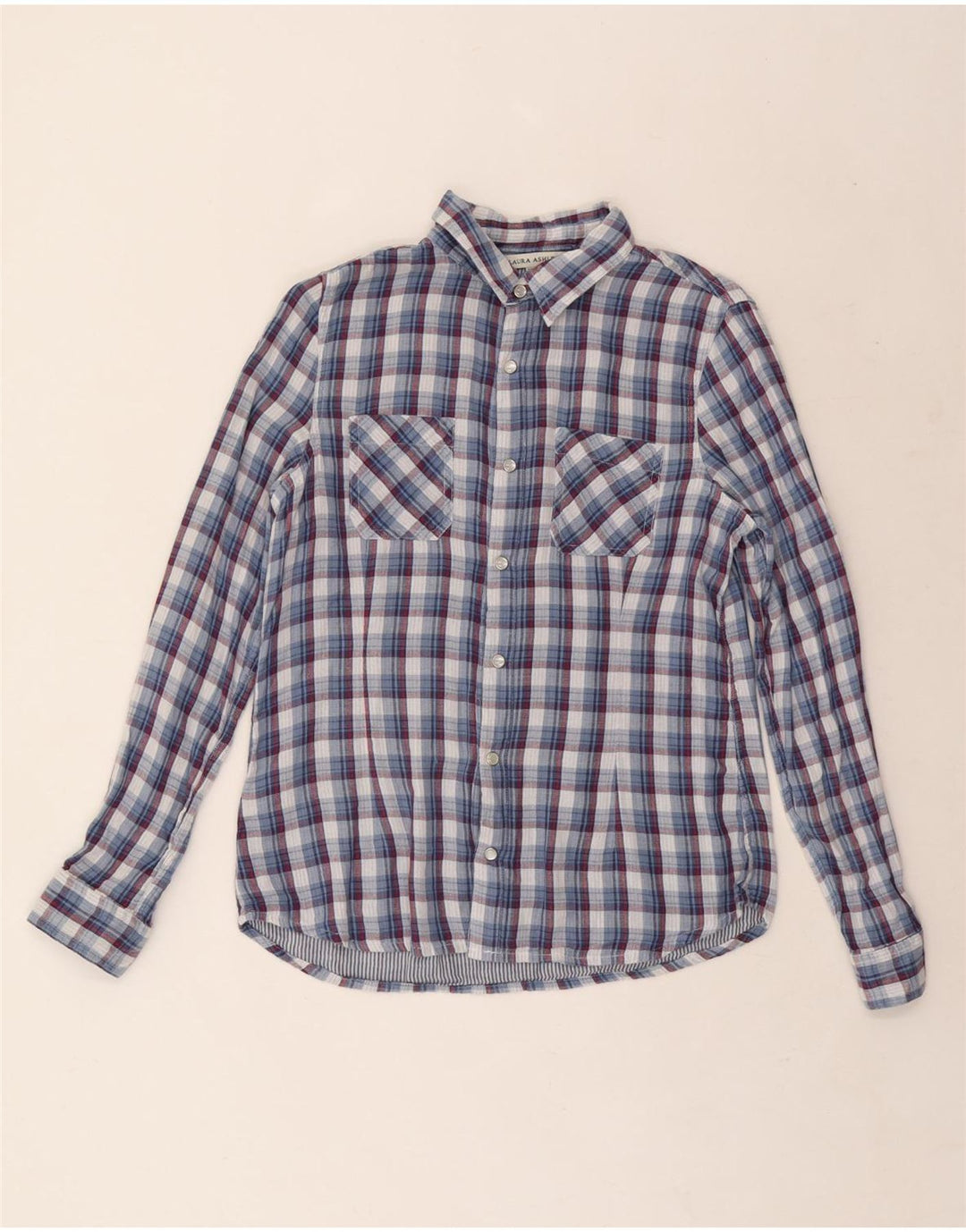 Camicia da donna Laura Ashley UK 12 Cotone a quadri blu medio
