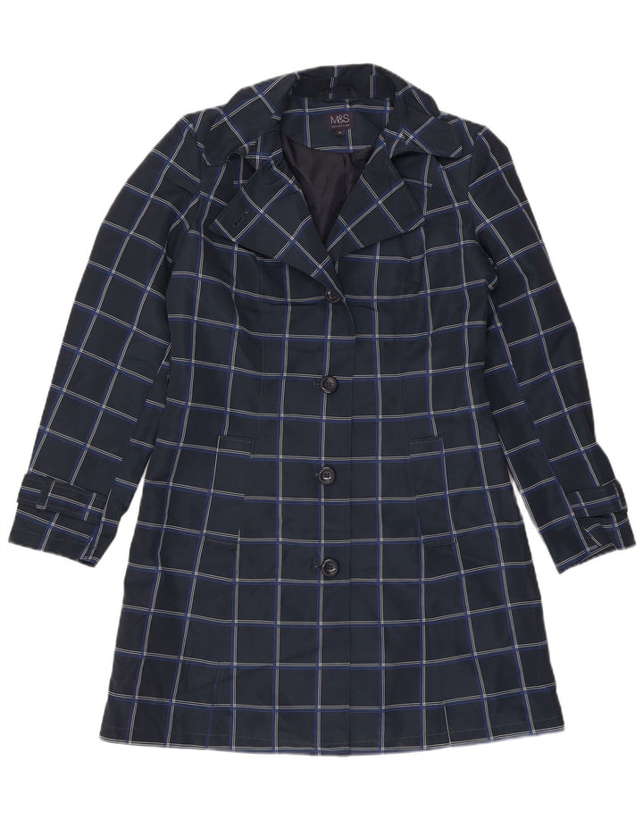 Trench da donna Marks & Spencer UK 10 piccolo in poliestere a quadri blu navy