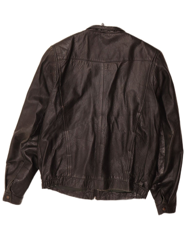 Giacca in pelle vintage da uomo IT 50 grande in pelle nera