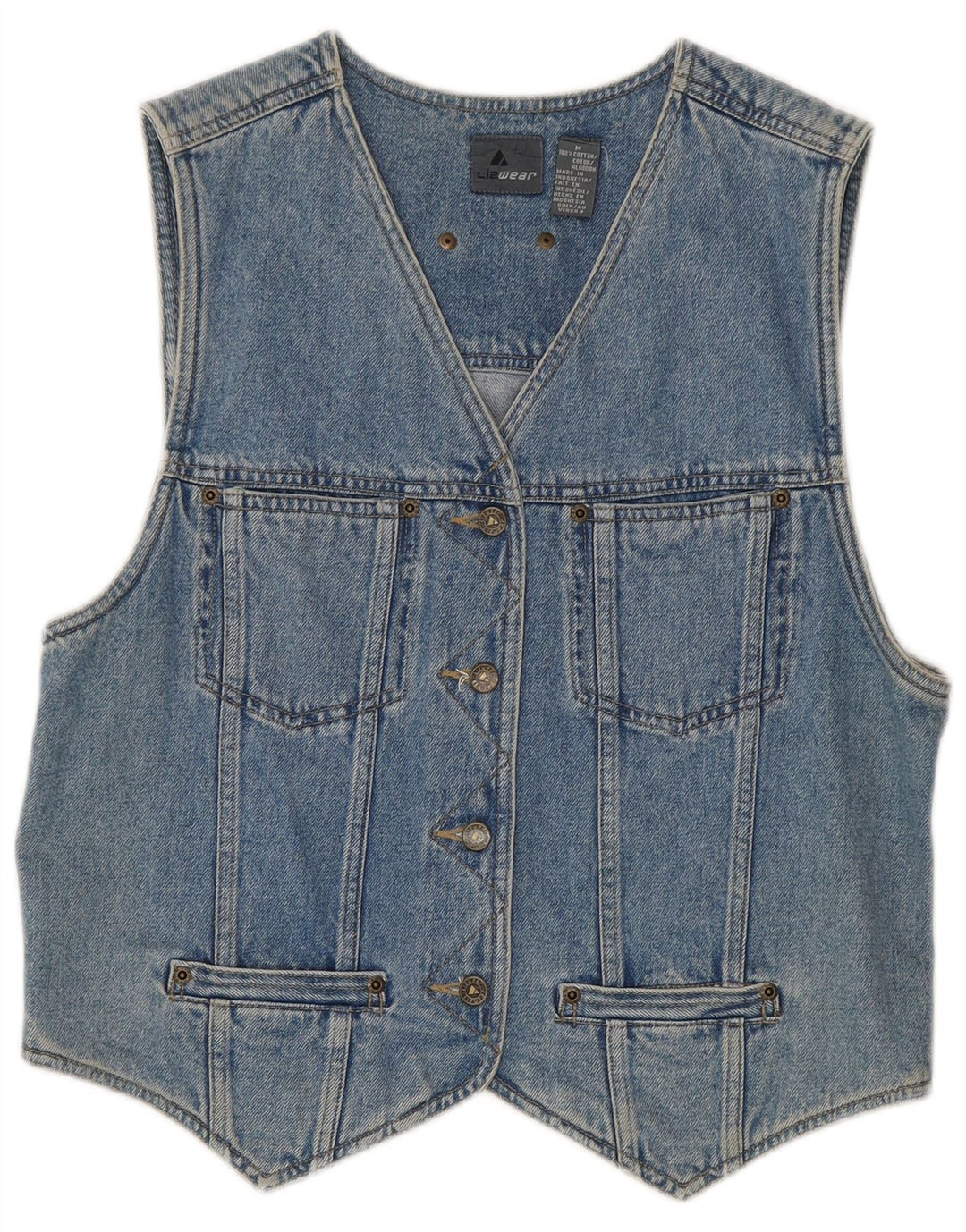 Gilet in denim da donna vintage UK 14 cotone blu medio
