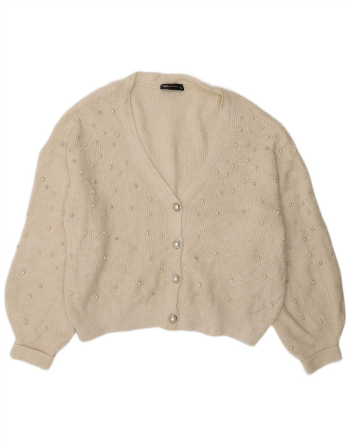 Maglione cardigan oversize da donna Marks & Spencer UK 16 grande bianco sporco