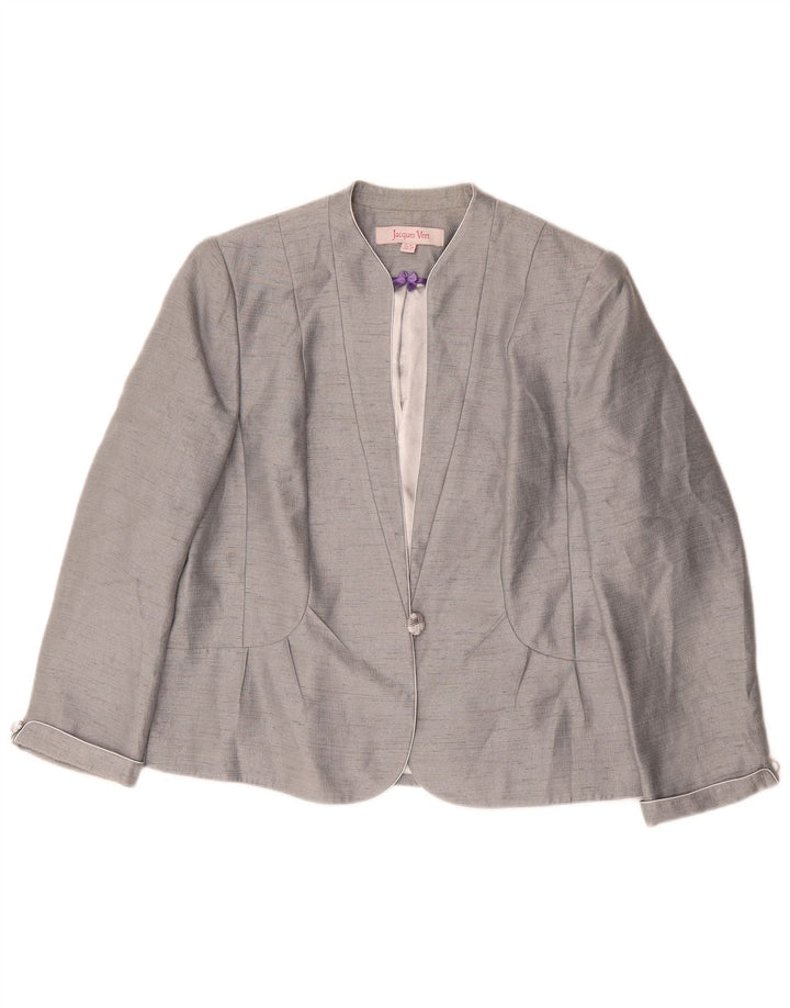 Giacca blazer da donna a 1 bottone Jacques Vert UK 16 grande viscosa grigia