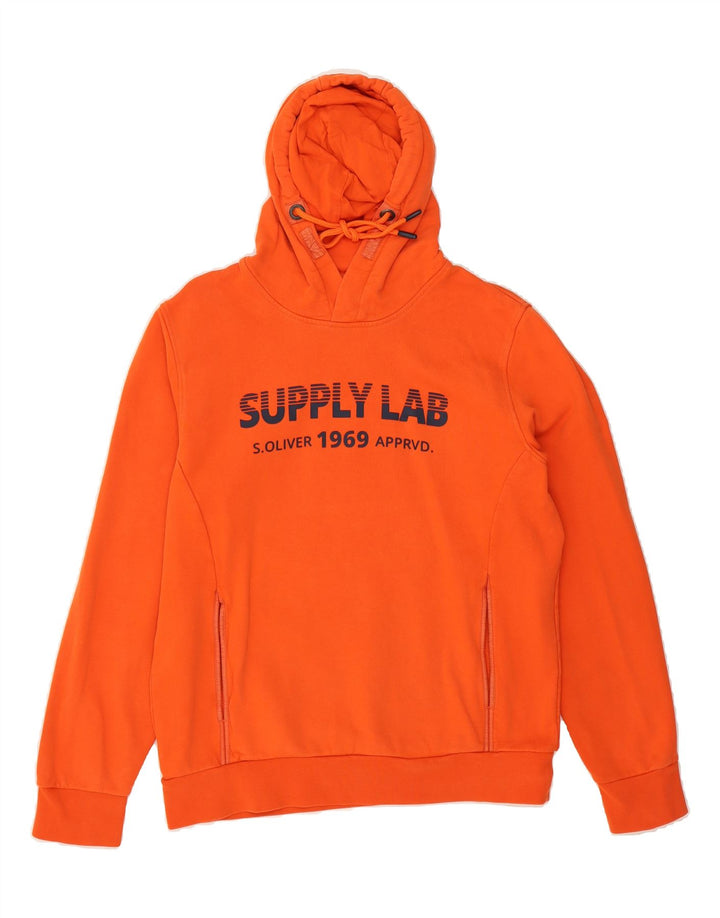 S.OLIVER Mens Graphic Hoodie Jumper Small Orange Cotton Vintage S.Oliver and Second-Hand S.Oliver from Messina Hembry 