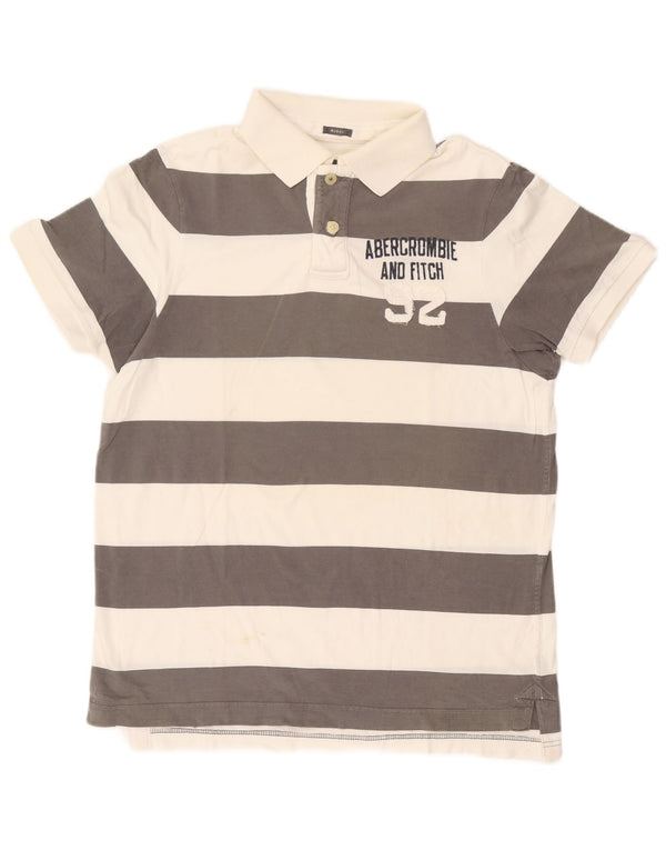 Polo da rugby da uomo con grafica muscolare Abercrombie & Fitch XL a righe grigie