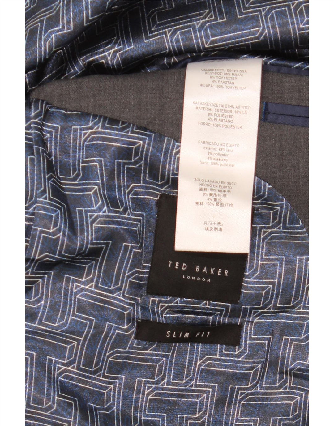 TED BAKER Giacca blazer slim fit da uomo a 2 bottoni UK 40 Large in lana grigia