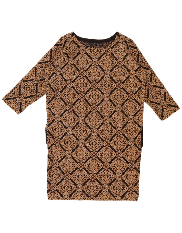 Abito maglione Zara da donna con maniche a 3/4 UK 12 Marrone medio geometrico
