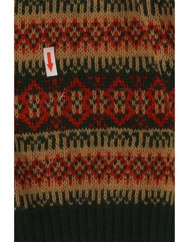 Maglione vintage da uomo con scollo a V in lana a righe verde medio