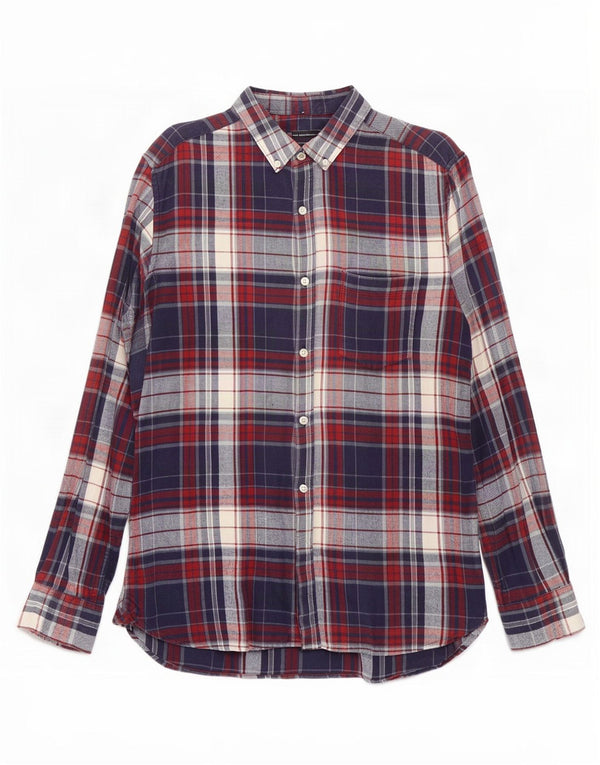 Camicia da uomo in flanella French Connection, cotone scozzese medio blu navy