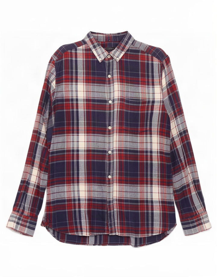 Camicia da uomo in flanella French Connection, cotone scozzese medio blu navy