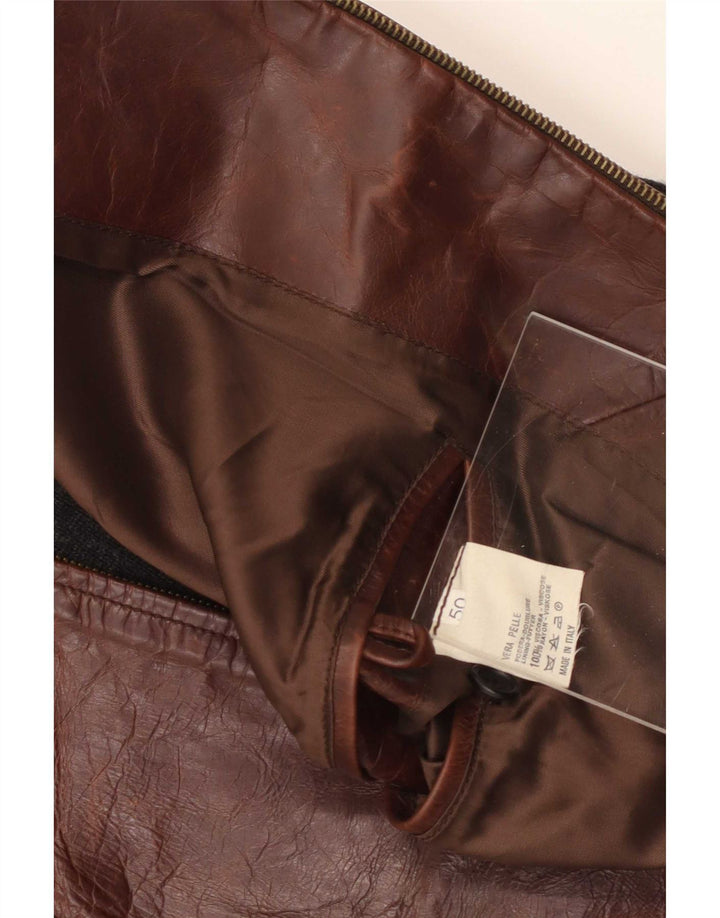 Giubbotto bomber vintage da uomo IT 50 grande in pelle color block marrone