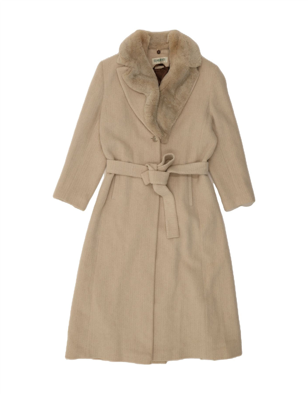 HENRY WHITE Womens Overcoat UK 14 Large Off White Chevron Wool Vintage Henry White and Second-Hand Henry White from Messina Hembry 