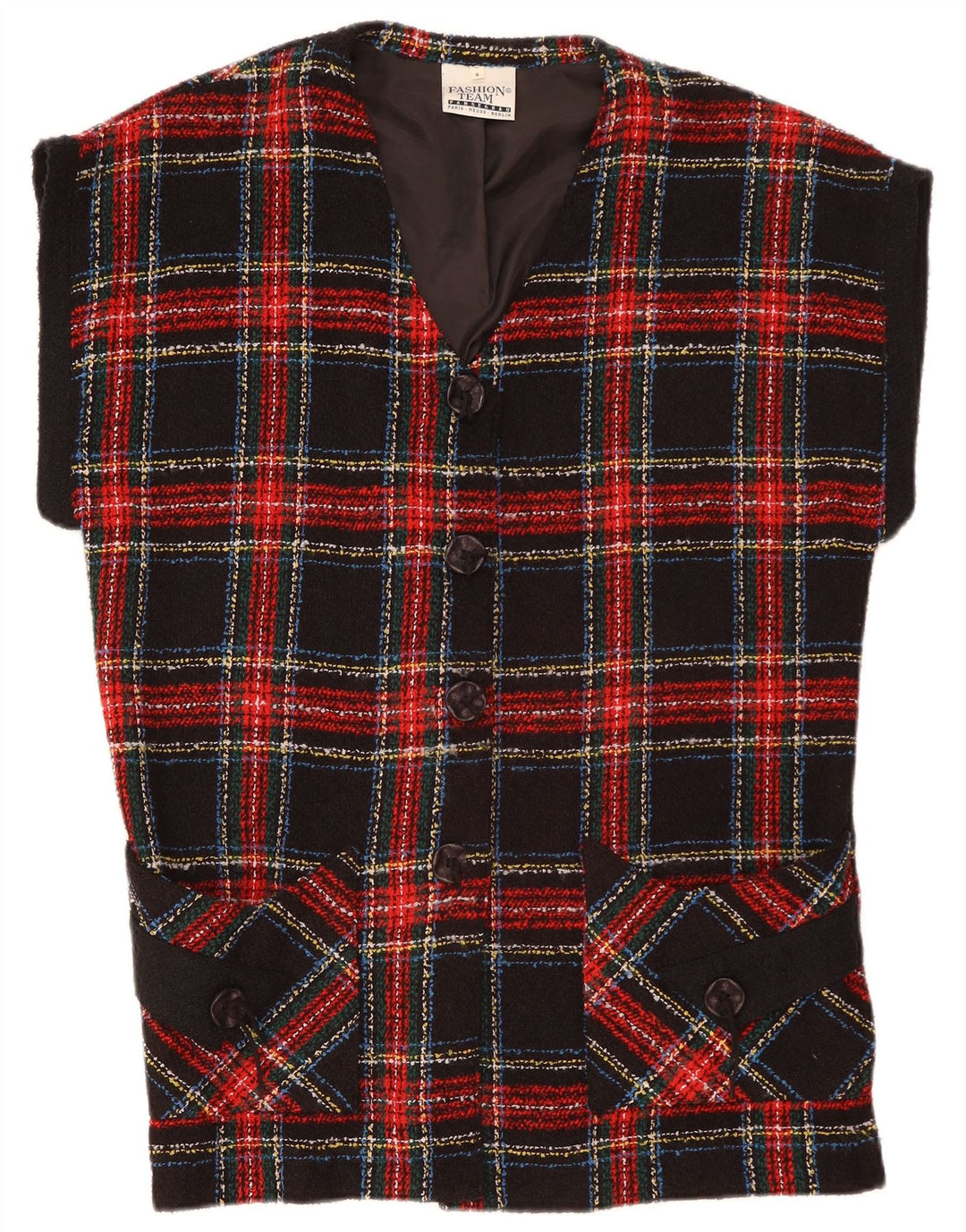 Giacca blazer oversize a 4 bottoni da donna VINTAGE UK 10 piccolo scozzese rosso