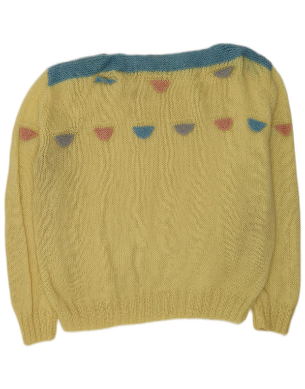 Maglione maglione vintage da donna con scollo a barca UK 18 XL color block giallo