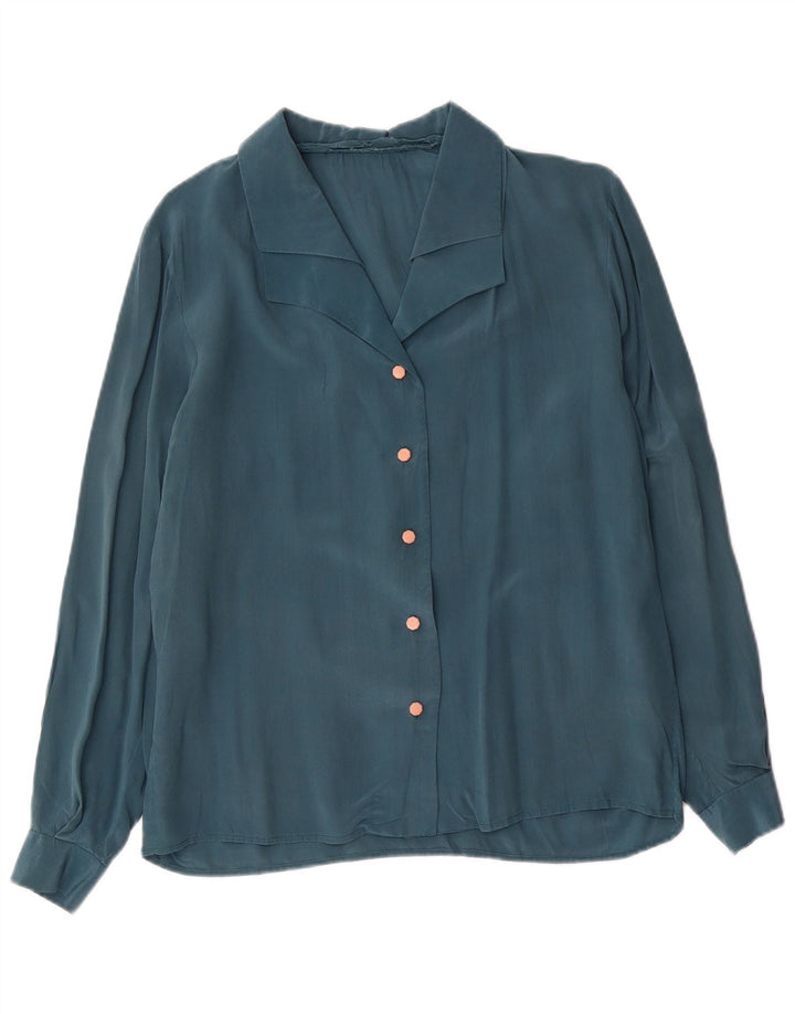 Camicetta camicia vintage da donna UK 16 grande blu