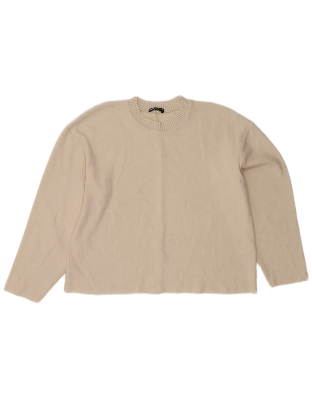 Maglione corto girocollo da donna Zara UK 14 Poliestere bianco medio