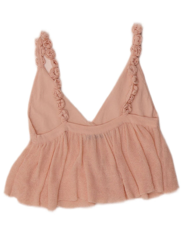 Top corto senza maniche in maglia da donna Zara UK 12 rosa medio floreale