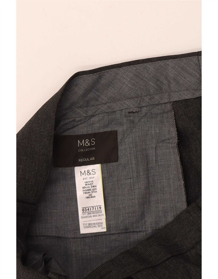 Pantaloni da abito regolari da uomo Marks & Spencer W34 L31 poliestere grigio