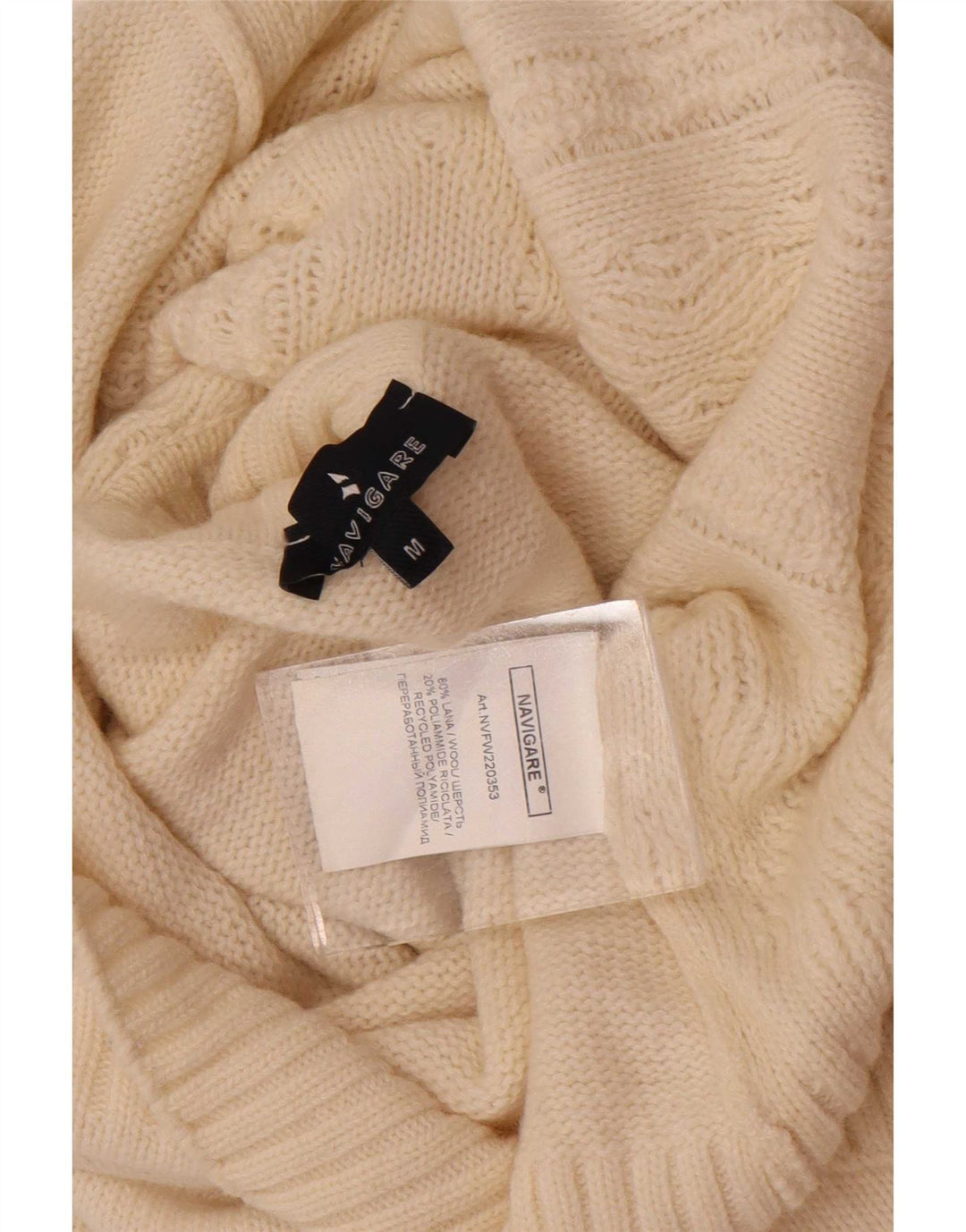 Maglione da uomo Navigare a collo alto in lana color bianco sporco medio