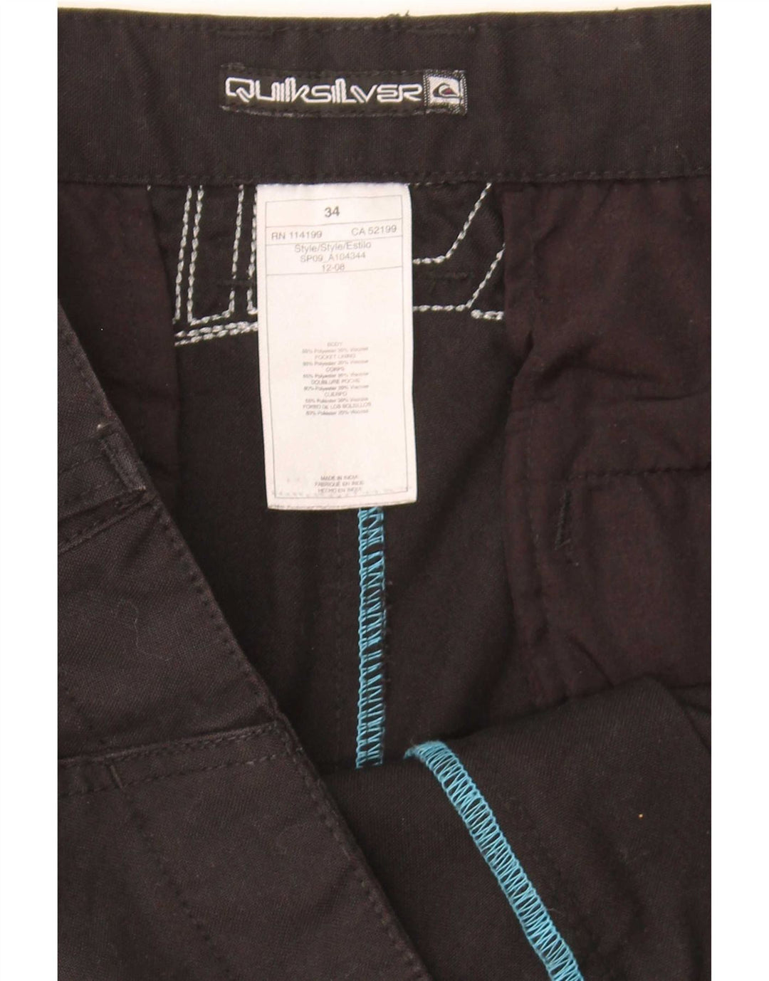 Pantaloncini chino grafici da uomo Quiksilver W34 grandi in poliestere nero
