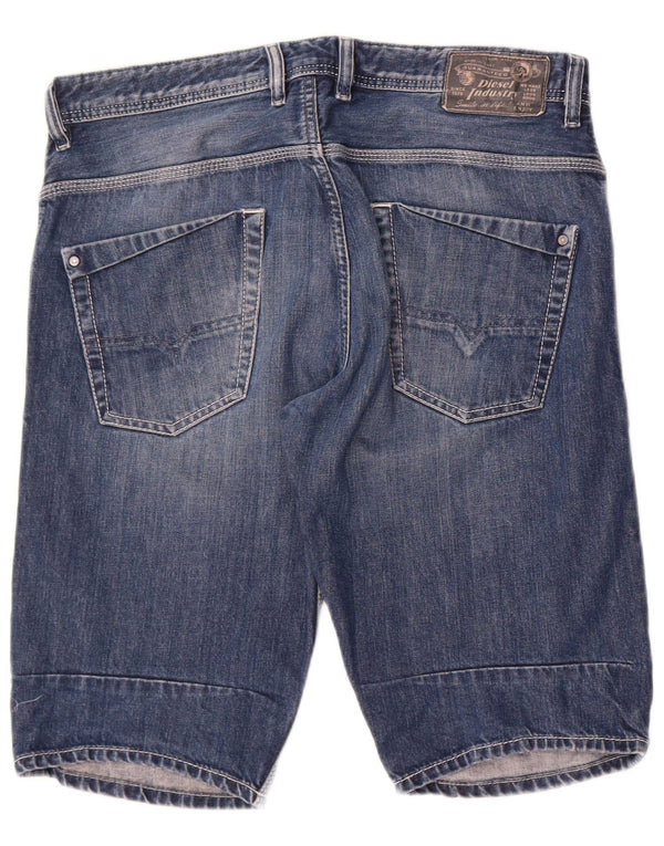 Pantaloncini di jeans invecchiati da uomo Diesel W33 cotone blu medio